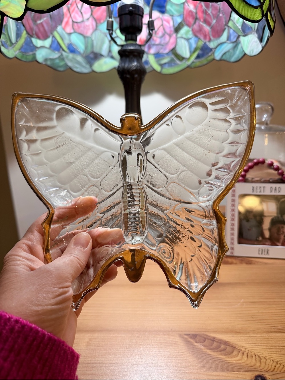 Glass Butterfly Dish with Gold Trim